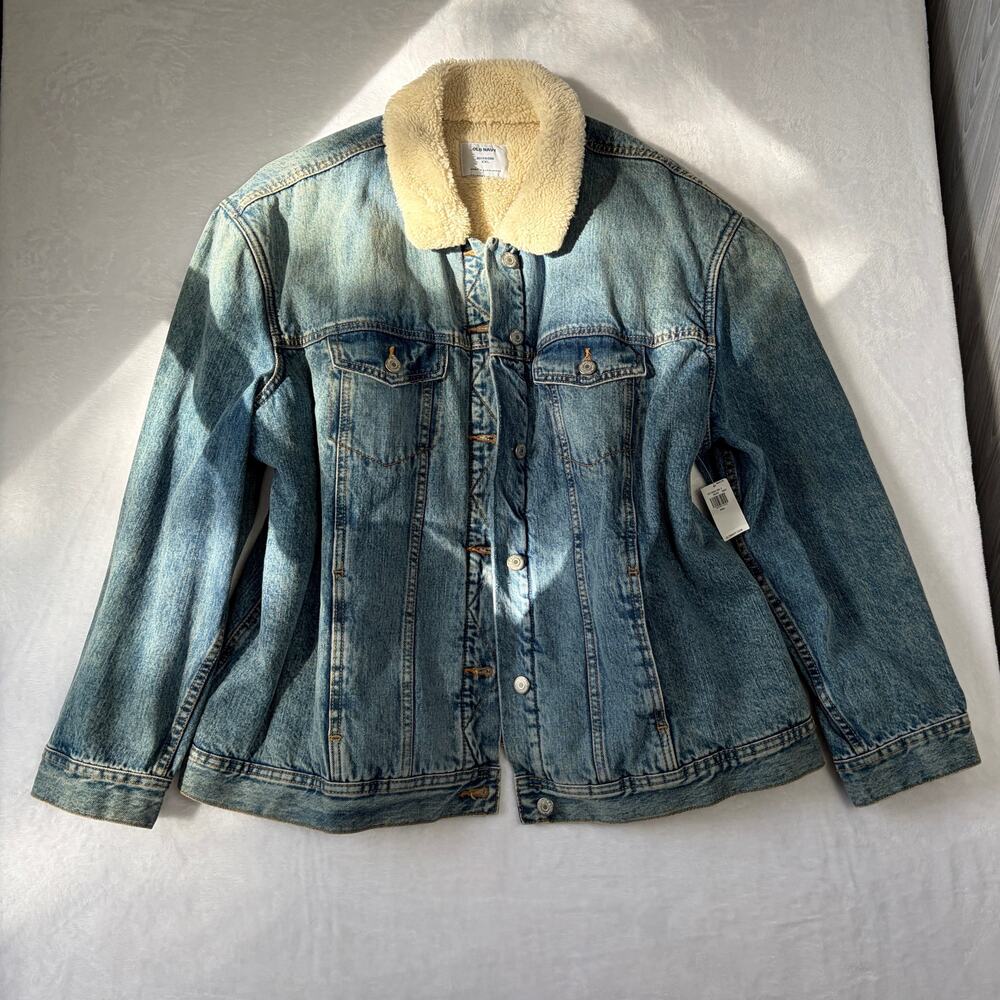 NWT Old Navy Boyfriend Sherpa Collar Jacket Women’s XXL Denim Trucker Western
